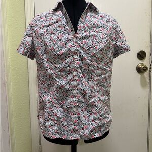 Karen Scott Floral Button-Up Blouse - Red,Blue and White